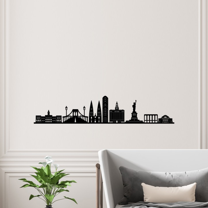 Decoración pared de metal New York Skyline negro 120x 24 cm