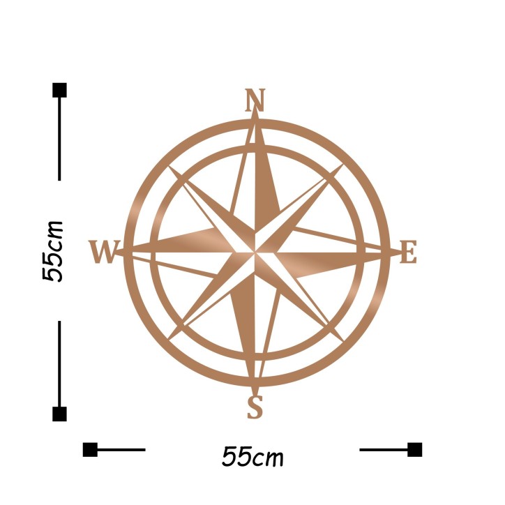 Decoración pared de metal Compass cobre 55x55 cm