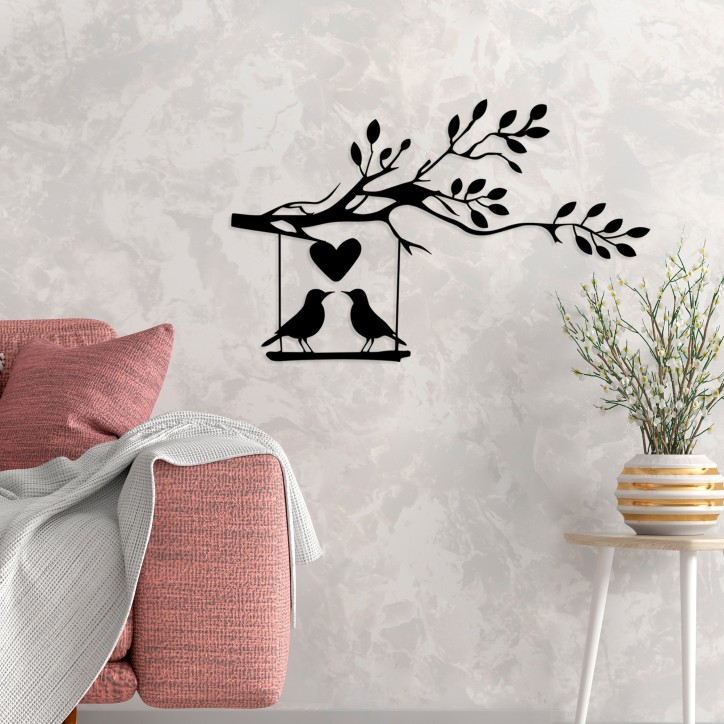 Decoración pared de metal Love Of Birds negro 70x44 cm