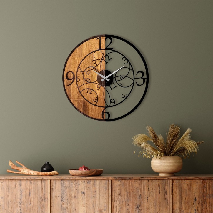 Reloj de pared madera Modelo-56 nogal negro diámetro 56 cm