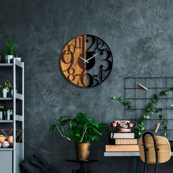 Reloj de pared madera Numbers nogal negro 56x3x56 cm