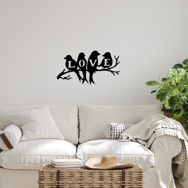 Decoración pared de metal Birds Love-522 negro 68x37 cm