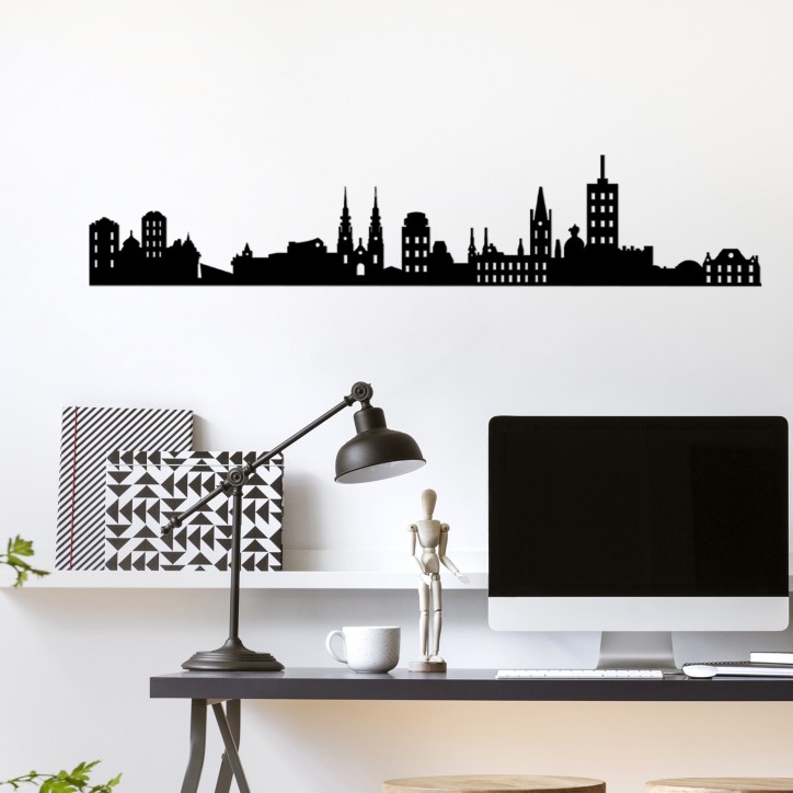 Decoración pared de metal Ottowa Skyline negro 118x23 cm