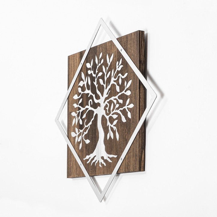 Decoración pared de madera Tree v2 plata nogal 54x54 cm