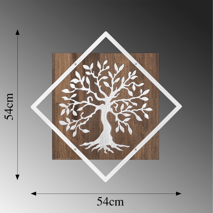 Decoración pared de madera Tree v2 plata nogal 54x54 cm