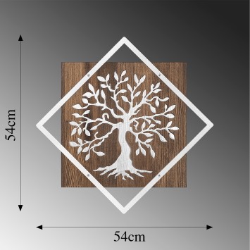 Decoración pared de madera Tree v2 plata nogal 54x54 cm