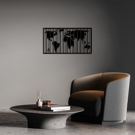 Decoración pared de metal Wold Map- 284 S negro 70x37 cm