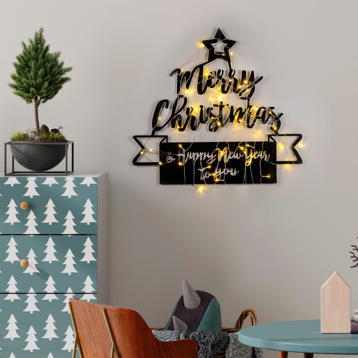 Decoración pared de metal XMASBLACK-4 negro 67x62 cm