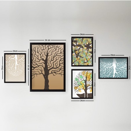Cuadro decorativo enmarcado SET_079 multicolor 24x29 cm (4 piezas) 34x44 cm (1 pieza)