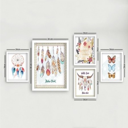 Cuadro decorativo enmarcado SET_116 multicolor 24x29 cm (4 piezas) 34x44 cm (1 pieza)