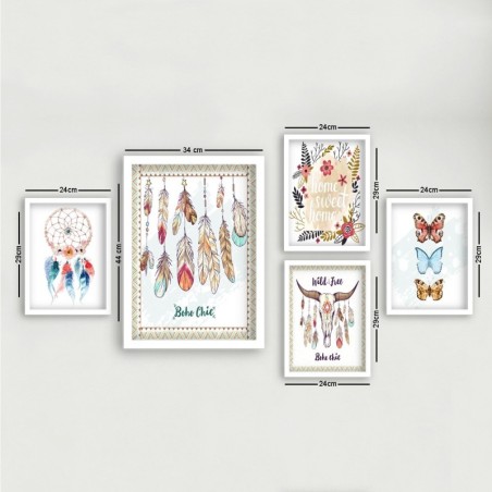 Cuadro decorativo enmarcado SET_116 multicolor 24x29 cm (4 piezas) 34x44 cm (1 pieza)