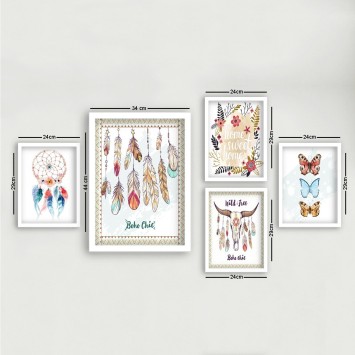 Cuadro decorativo enmarcado SET_116 multicolor 24x29 cm (4 piezas) 34x44 cm (1 pieza)