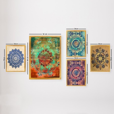Cuadro decorativo enmarcado SET_144 multicolor 24x29 cm (4 piezas) 34x44 cm (1 pieza)
