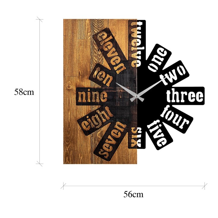 Reloj de pared madera Modelo 40 nogal claro negro 56x3x58 cm