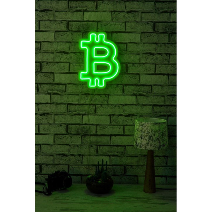 Iluminación LED decorativa de plástico Bitcoin verde 16x35x2 cm