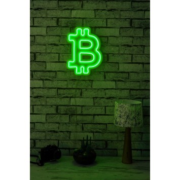 Iluminación LED decorativa de plástico Bitcoin verde 16x35x2 cm