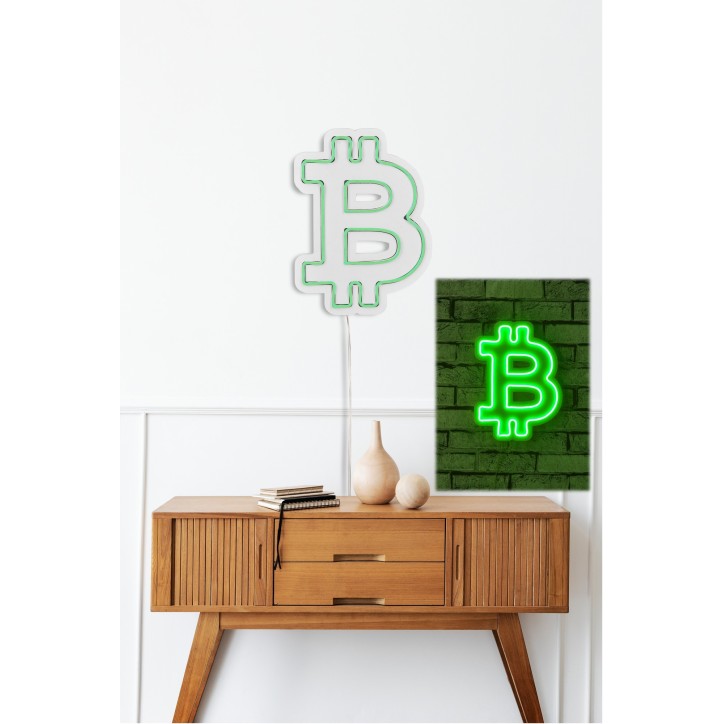 Iluminación LED decorativa de plástico Bitcoin verde 16x35x2 cm