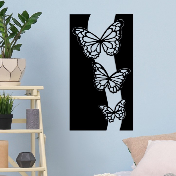 Decoración pared de metal Butterfly 5 negro 78x0.15x43 cm