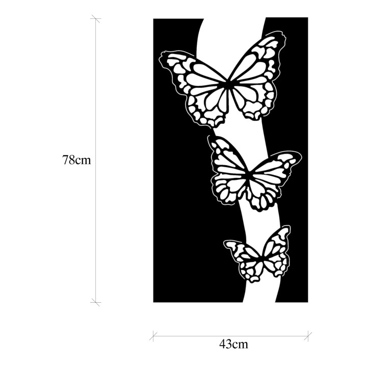 Decoración pared de metal Butterfly 5 negro 78x0.15x43 cm