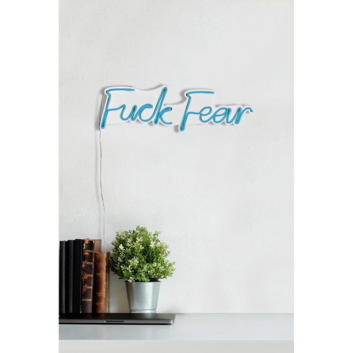 Iluminación LED decorativa de plástico Fuck Fear azul 49x15.5x2 cm