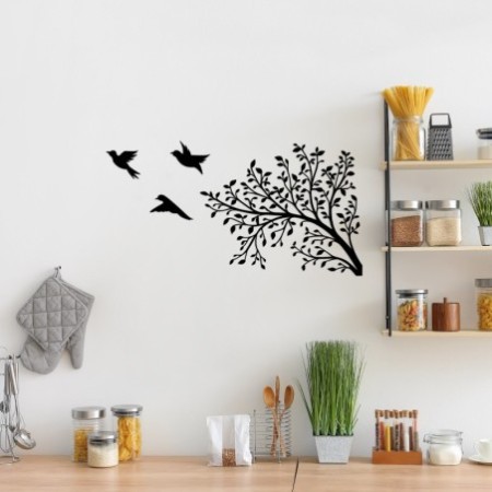 Decoración pared de metal Birds From The Branch -496 negro 70x37 cm