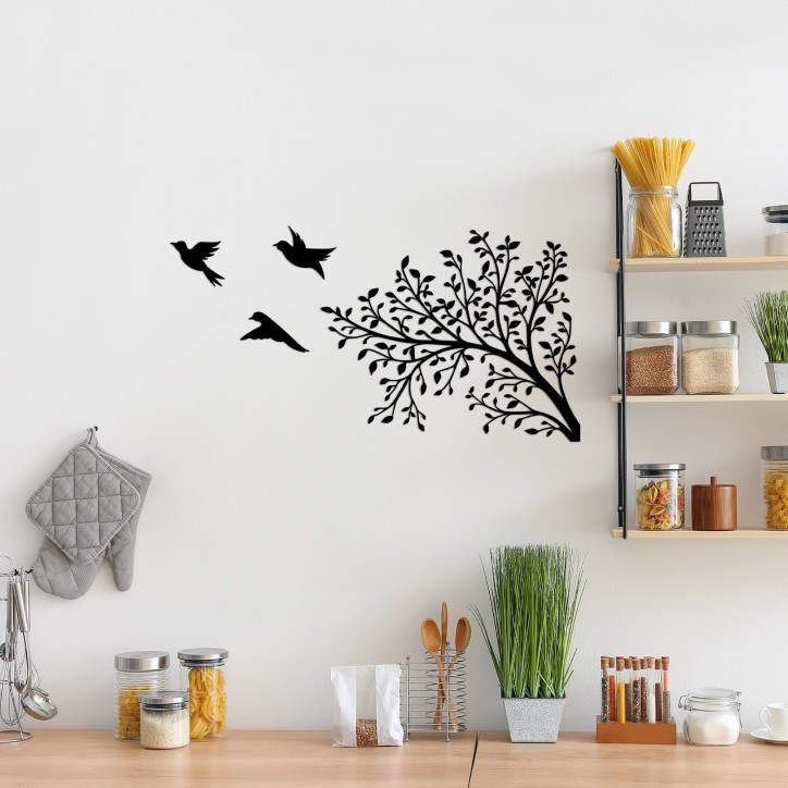 Decoración pared de metal Birds From The Branch-496 negro 70x37 cm