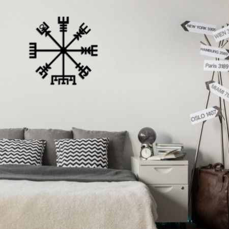 Decoración pared de metal Vegvisir negro 60x60 cm