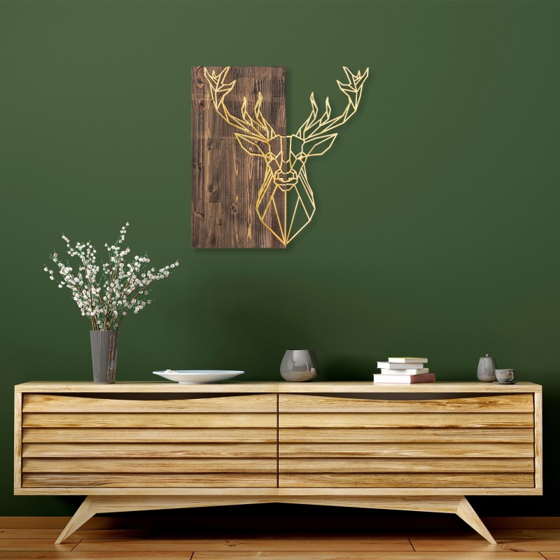 Decoración pared de madera Deer1 oro nogal 56x58 cm