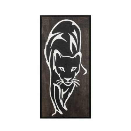 Decoración pared de madera Jaguar blanco negro 29x59 cm