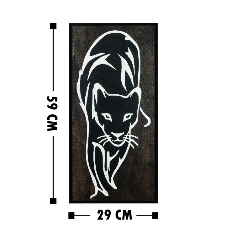 Decoración pared de madera Jaguar blanco negro 29x59 cm