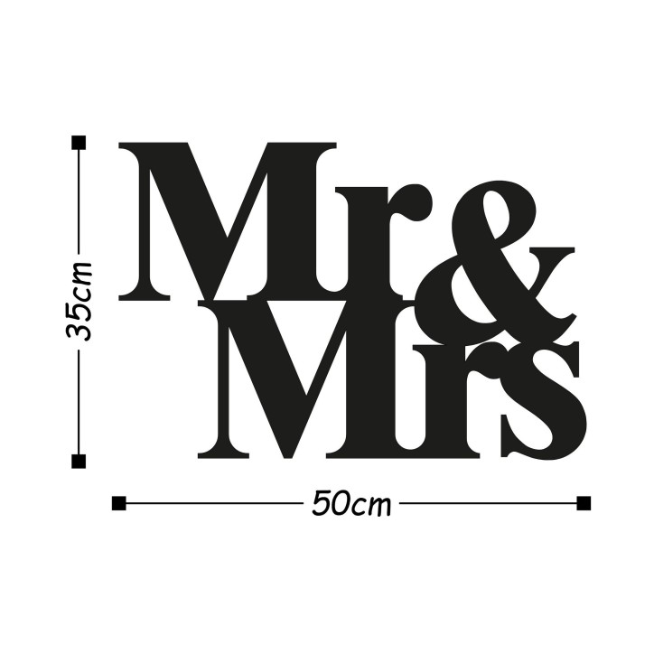 Decoración pared de metal Mr & Mrs negro 50x35 cm