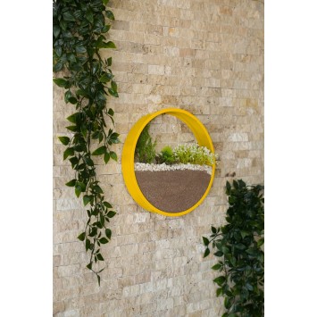 Decoración pared de metal Sweetshrub verde amarillo 25x25x5 cm