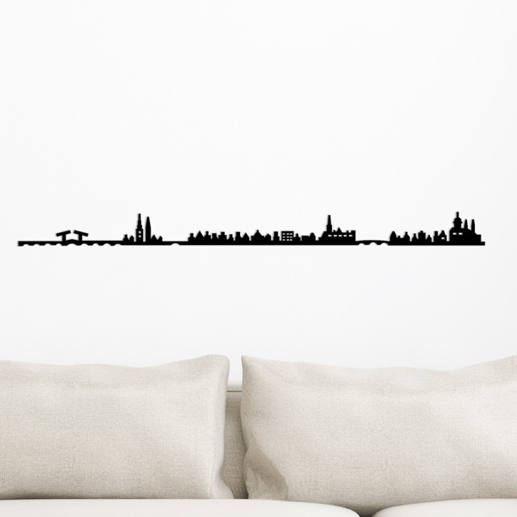 Decoración pared de metal Amsterdam Skyline negro 120x0.15x9 cm