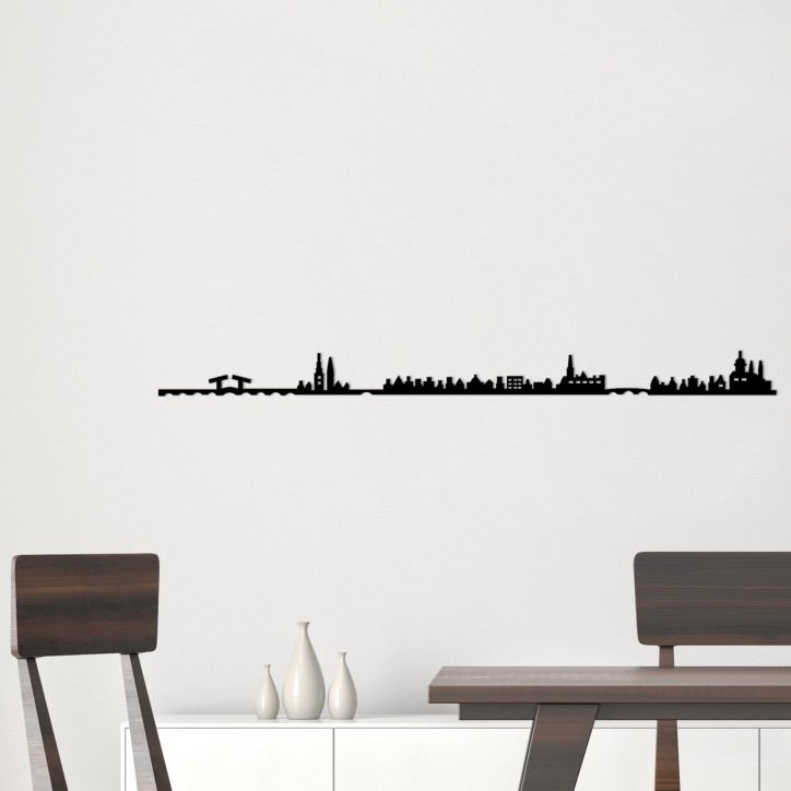 Decoración pared de metal Amsterdam Skyline negro 120x0.15x9 cm