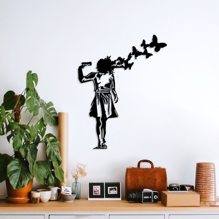 Decoración pared de metal Banksy-10 negro 66x51 cm