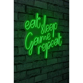 Iluminación LED decorativa de plástico eat sleep game repeat verde 51x40x2 cm