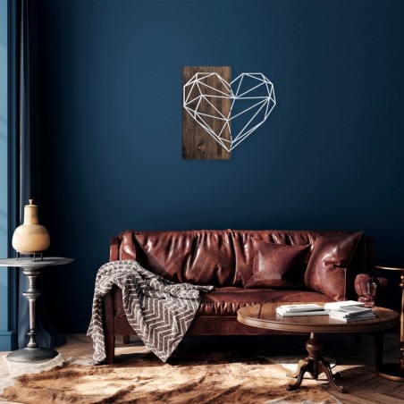 Decoración pared de madera Heart plata nogal 58x58 cm