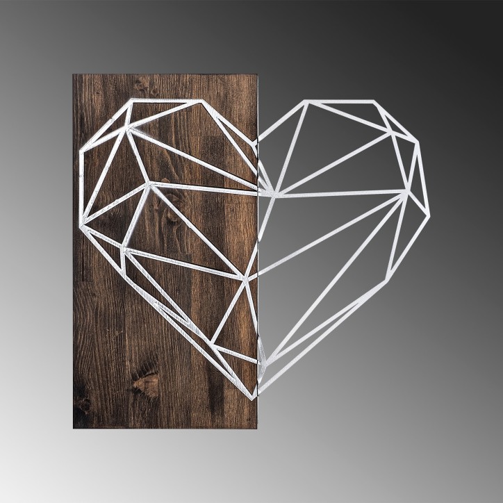 Decoración pared de madera Heart plata nogal 58x58 cm