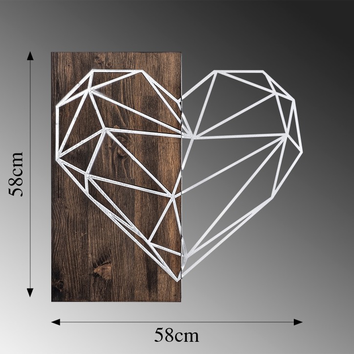 Decoración pared de madera Heart plata nogal 58x58 cm