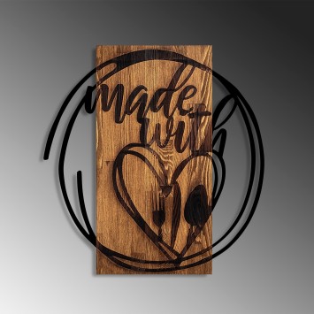 Decoración pared de madera Made With Love nogal negro 55x57 cm