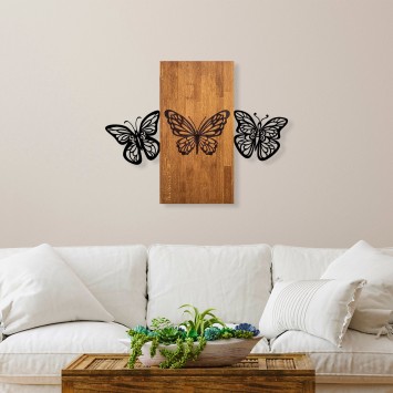 Decoración pared de madera Butterflies 2 nogal negro 74x58 cm