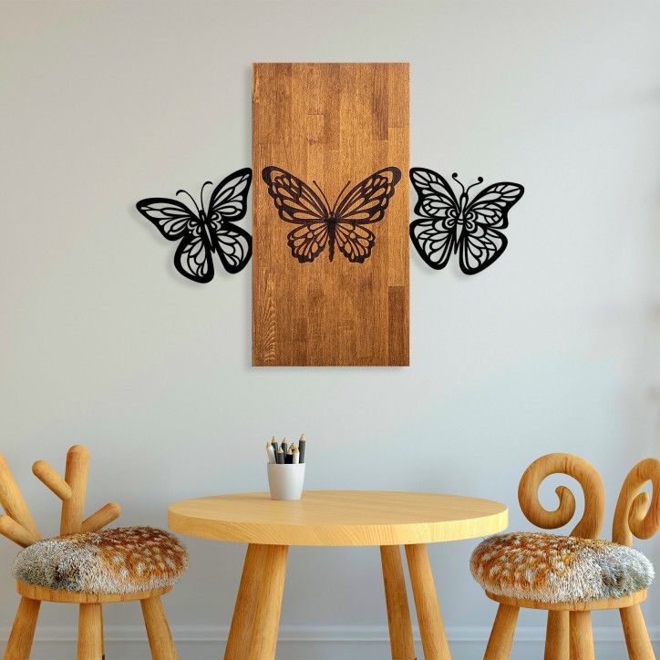 Decoración pared de madera Butterflies 2 nogal negro 74x58 cm