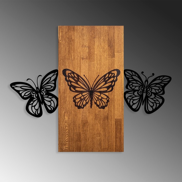 Decoración pared de madera Butterflies 2 nogal negro 74x58 cm