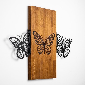 Decoración pared de madera Butterflies 2 nogal negro 74x58 cm