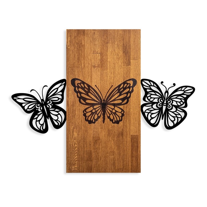 Decoración pared de madera Butterflies 2 nogal negro 74x58 cm