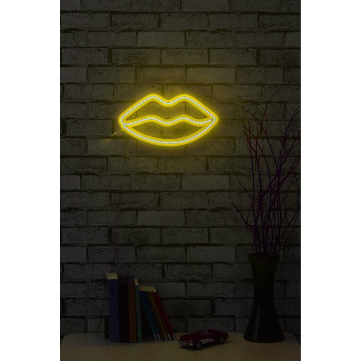 Iluminación LED decorativa de plástico Lips amarillo 36x19x2 cm