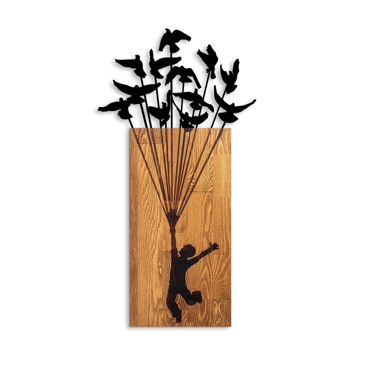 Decoración pared de madera Flying Boy 1 nogal negro 45x86 cm