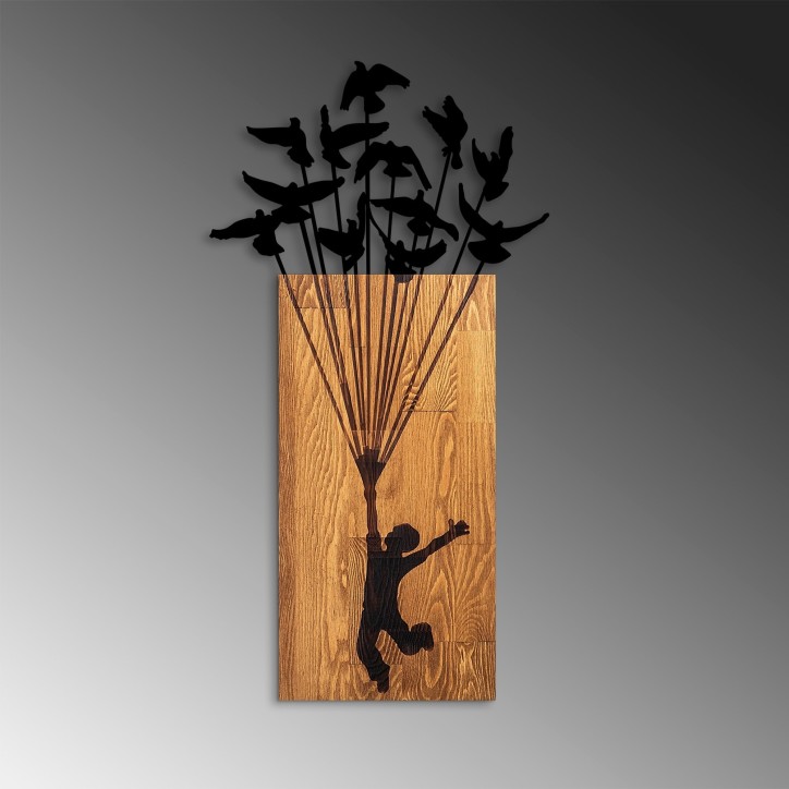 Decoración pared de madera Flying Boy 1 nogal negro 45x86 cm