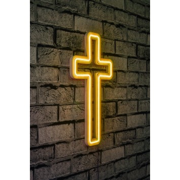 Iluminación LED decorativa de plástico Cross Sign amarillo 25x43x2 cm