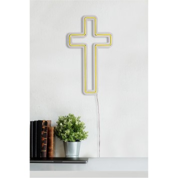 Iluminación LED decorativa de plástico Cross Sign amarillo 25x43x2 cm